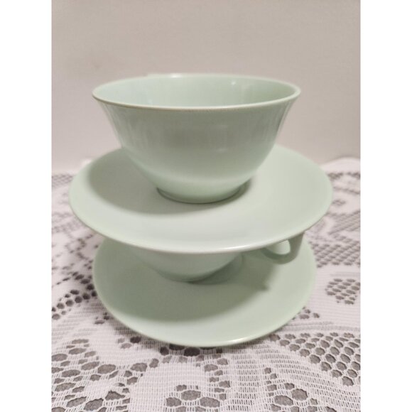 Vintage Mel Mac Green Tea Cup & Saucer Set - 1970s Cottagecore Kitchen Decor - Picture 9 of 10